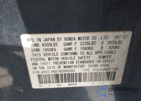 2008 Acura Tsx from USA, damaged, VIN JH4CL96878C005503